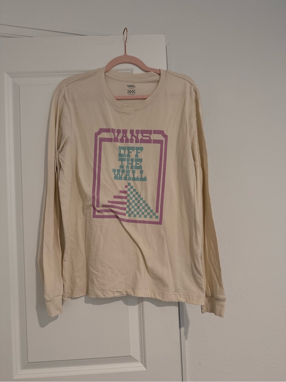 Vans Cream Long-Sleeve Tee with Purple & Teal Graphic